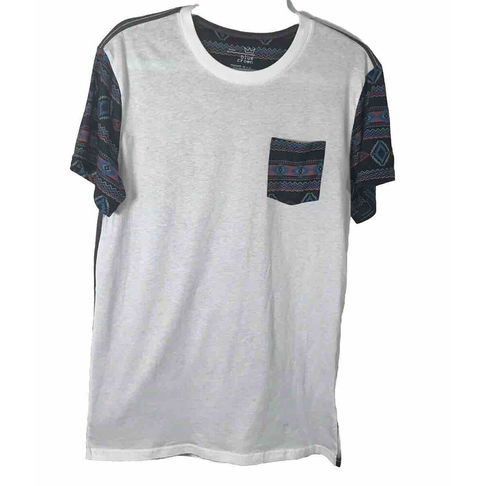 Vintage Blue Crown Men’s Aztec Print Front Pocket T-shirt Size s Western